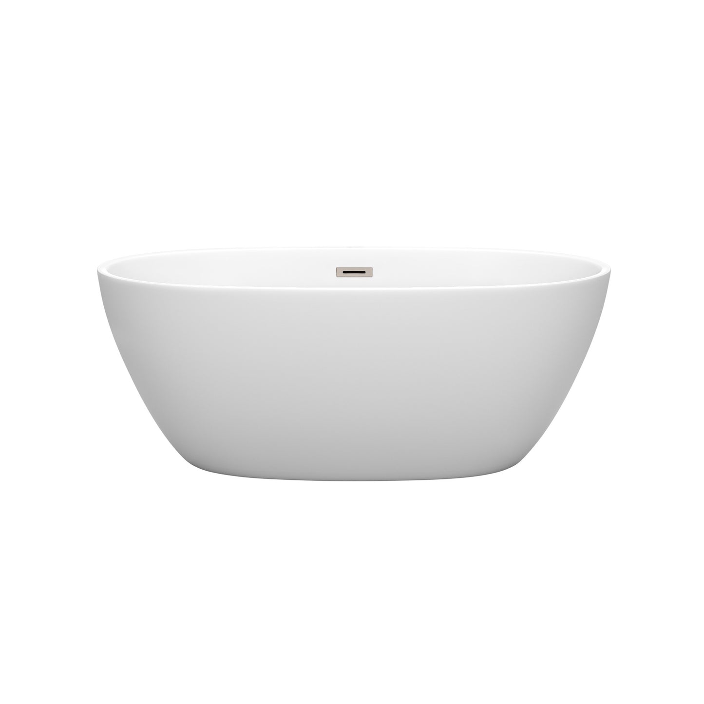 Juno 59" Freestanding Bathtub in Matte White, Brushed Nickel Drain, Trim