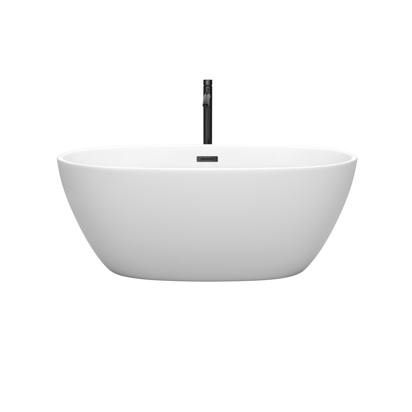 Juno 59" Freestanding Bathtub in Matte White, Overflow Trim in Matte Black