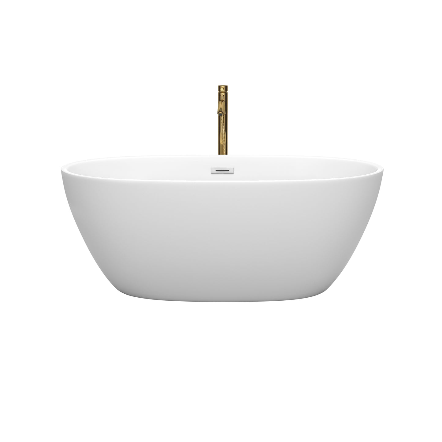 Juno 59" Freestanding Bathtub in Matte White, Chrome Trim, Faucet in Gold