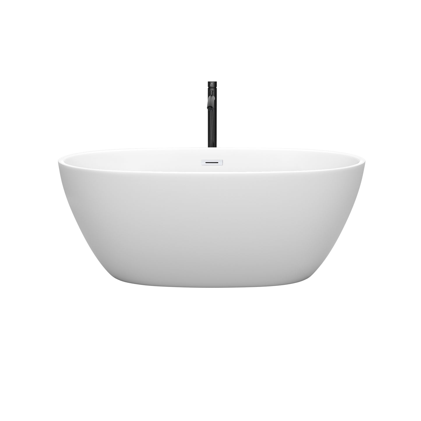 Juno 59" Freestanding Bathtub in Matte White, Shiny White Trim, Faucet in Black