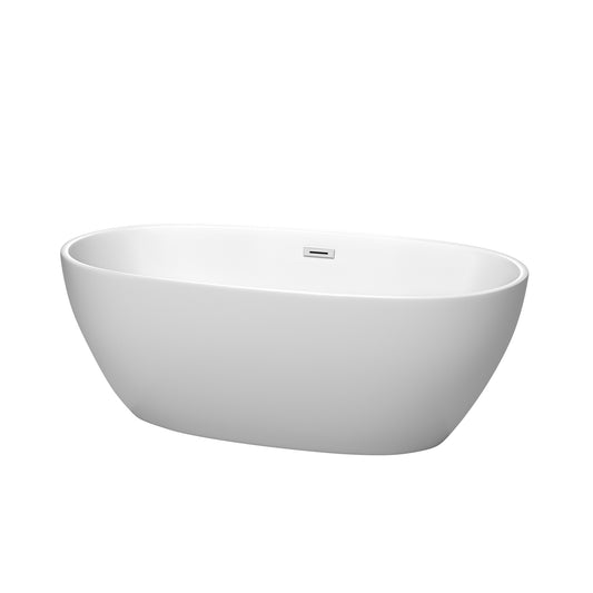 Juno 63" Freestanding Bathtub in Matte White, Polished Chrome Drain, Trim