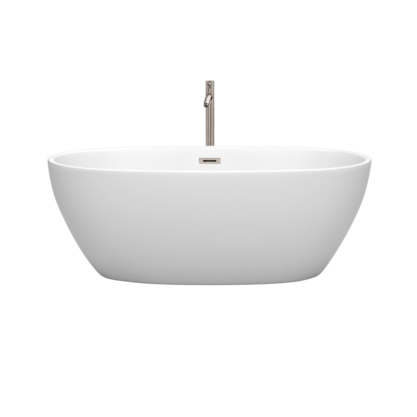 Juno 63" Freestanding Bathtub in Matte White, Trim in Brushed Nickel