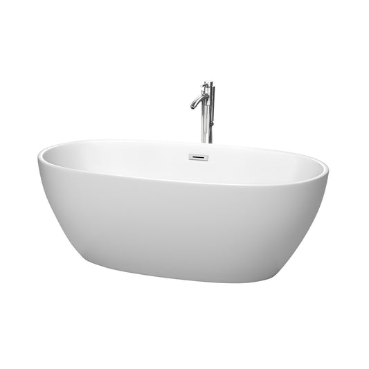 Juno 63" Freestanding Bathtub in Matte White, Trim in Polished Chrome