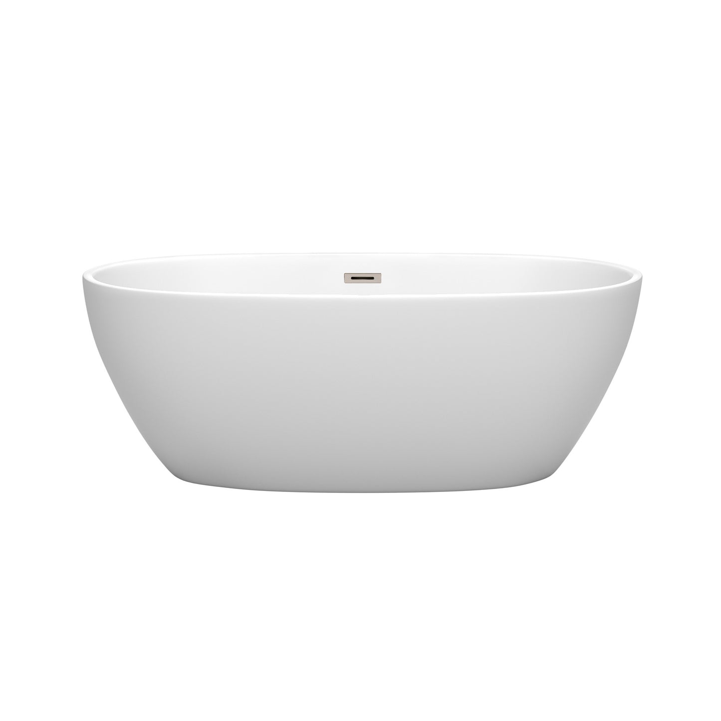 Juno 63" Freestanding Bathtub in Matte White, Brushed Nickel Drain, Trim