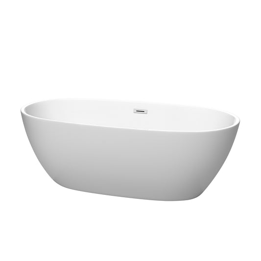 Juno 67" Freestanding Bathtub in Matte White, Polished Chrome Drain, Trim