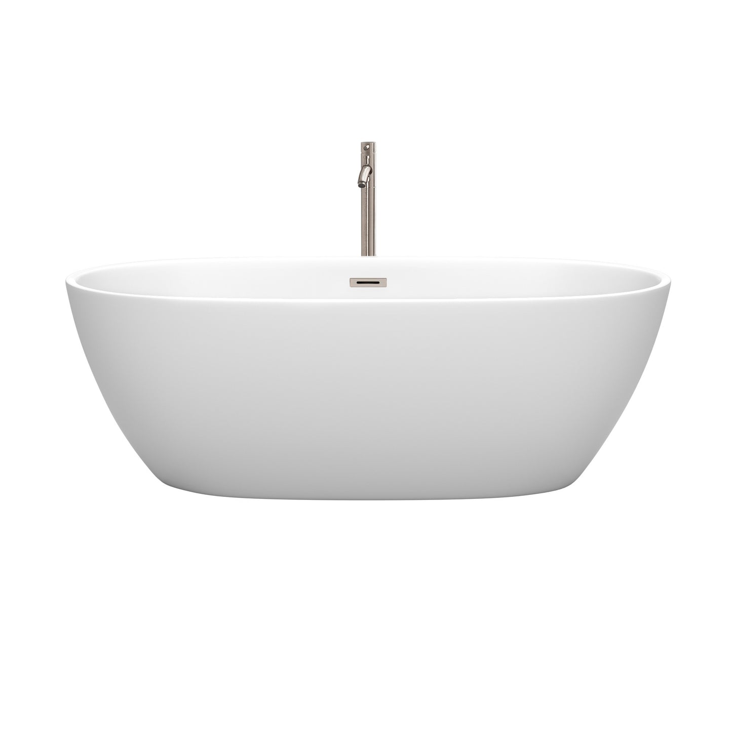 Juno 67" Freestanding Bathtub in Matte White, Trim in Brushed Nickel