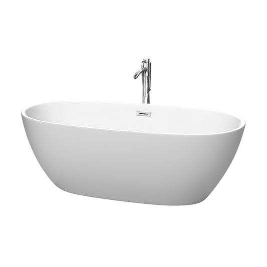 Juno 67" Freestanding Bathtub in Matte White, Trim in Polished Chrome