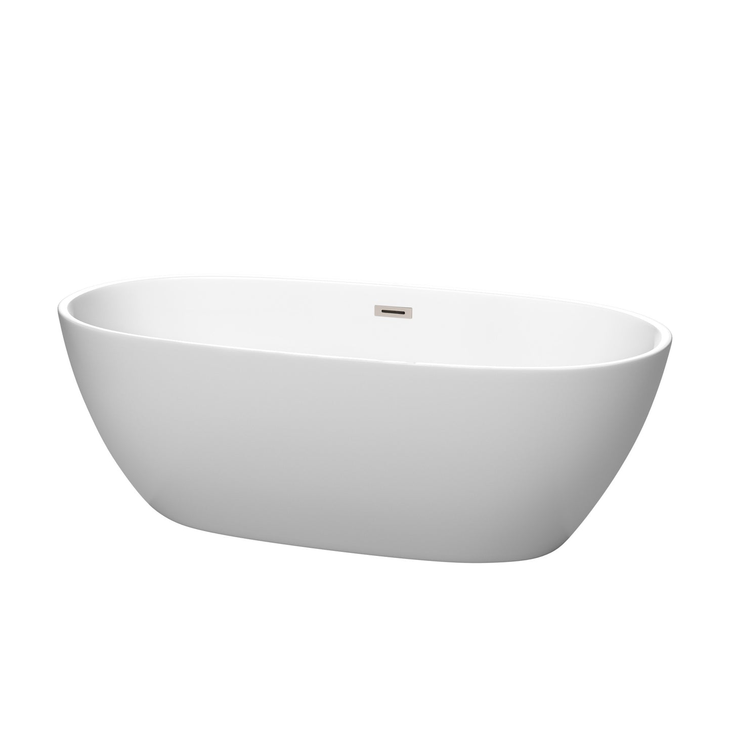 Juno 67" Freestanding Bathtub in Matte White, Brushed Nickel Drain, Trim