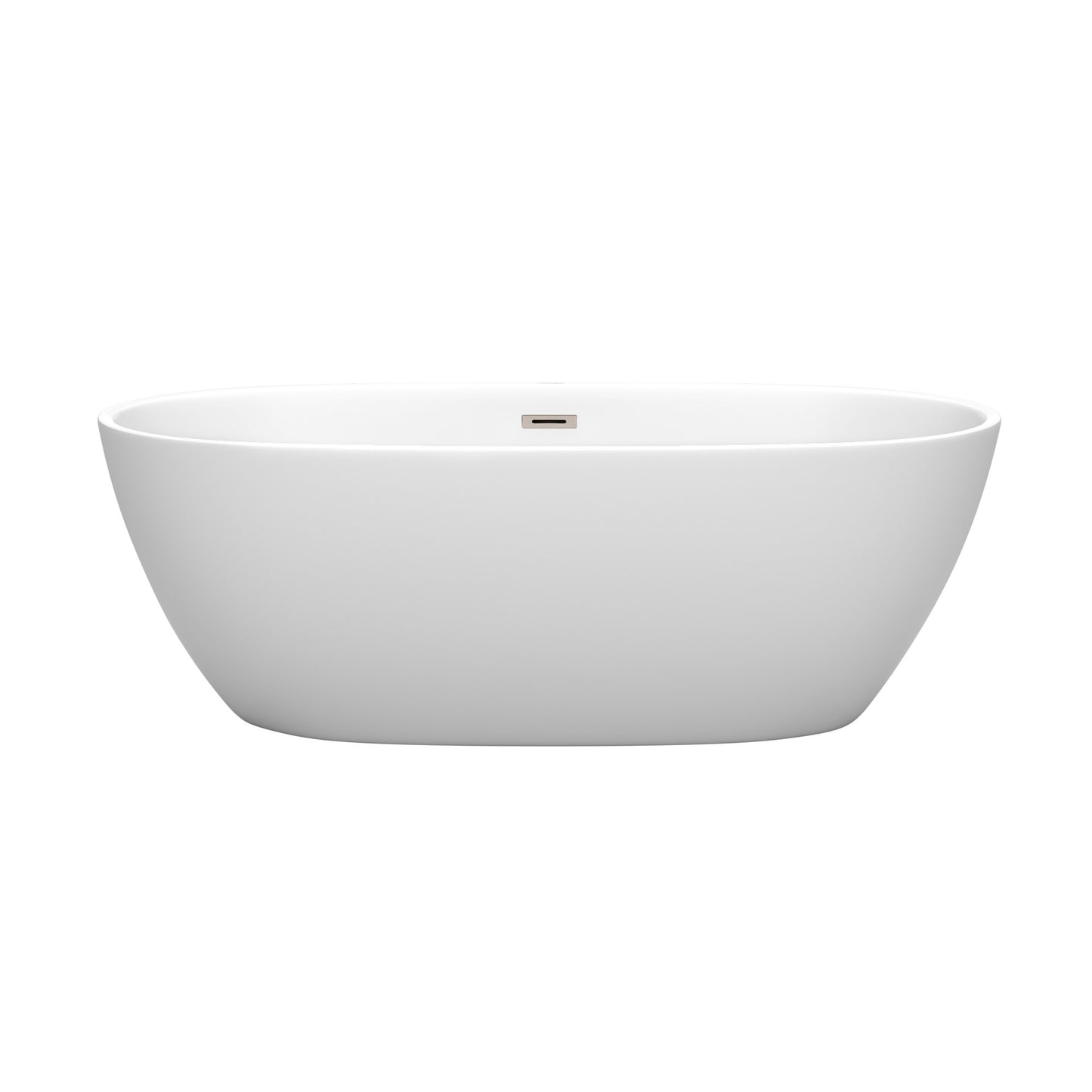 Juno 67" Freestanding Bathtub in Matte White, Brushed Nickel Drain, Trim