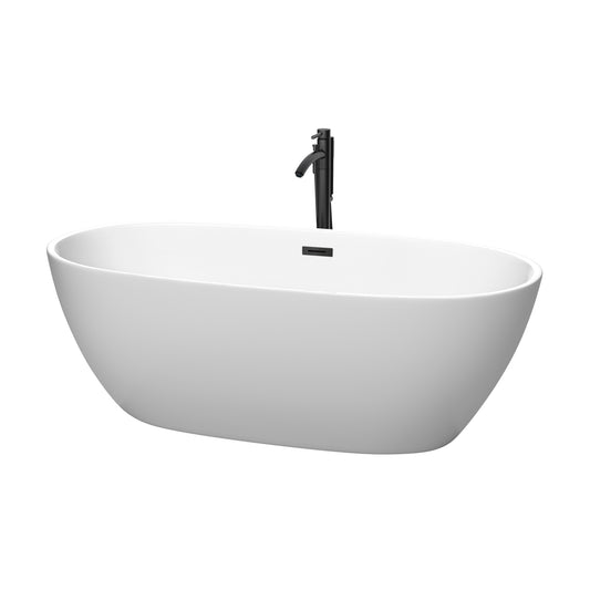 Juno 67" Freestanding Bathtub in Matte White, Overflow Trim in Matte Black