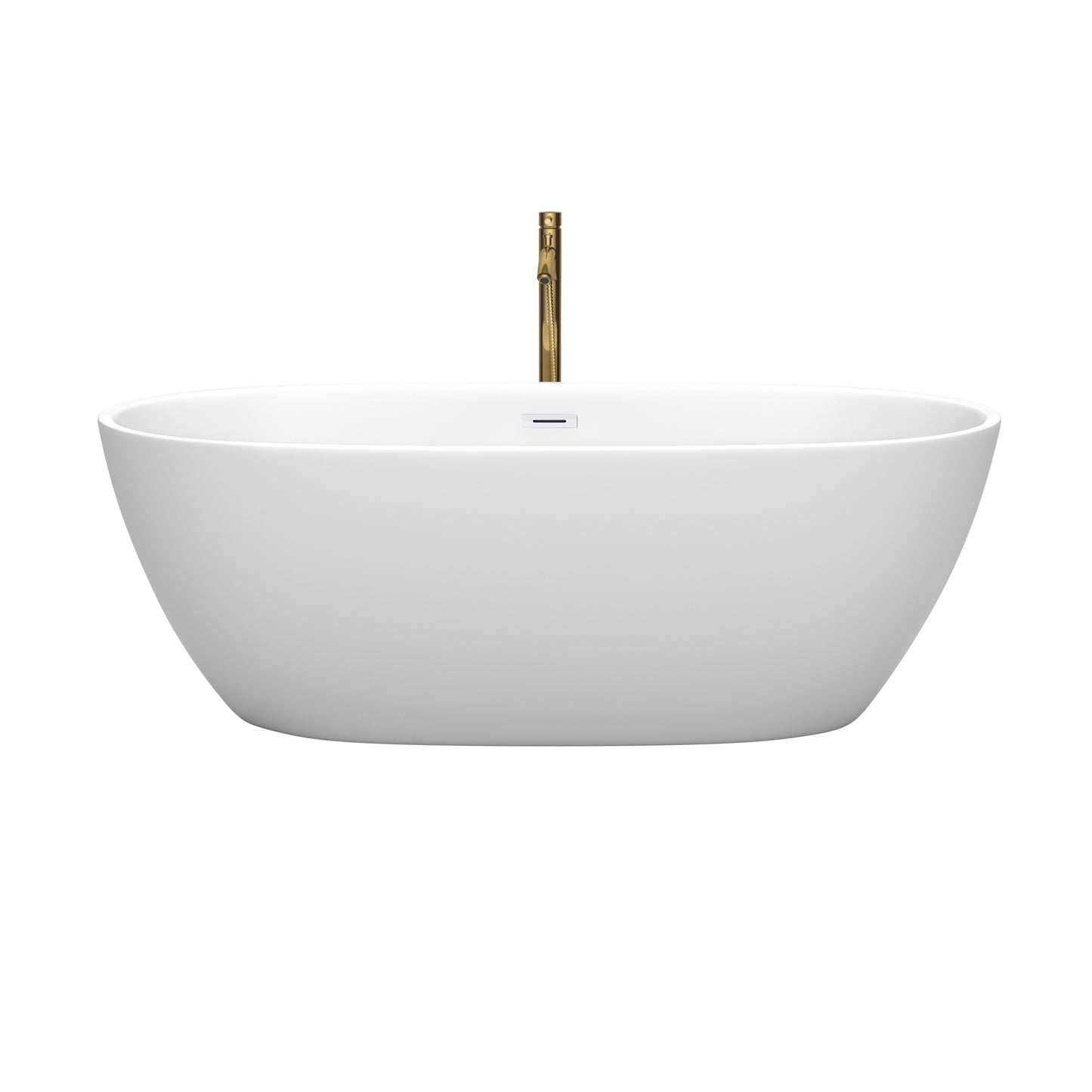 Juno 67" Freestanding Bathtub in Matte White, White Trim, Faucet in Brushed Gold