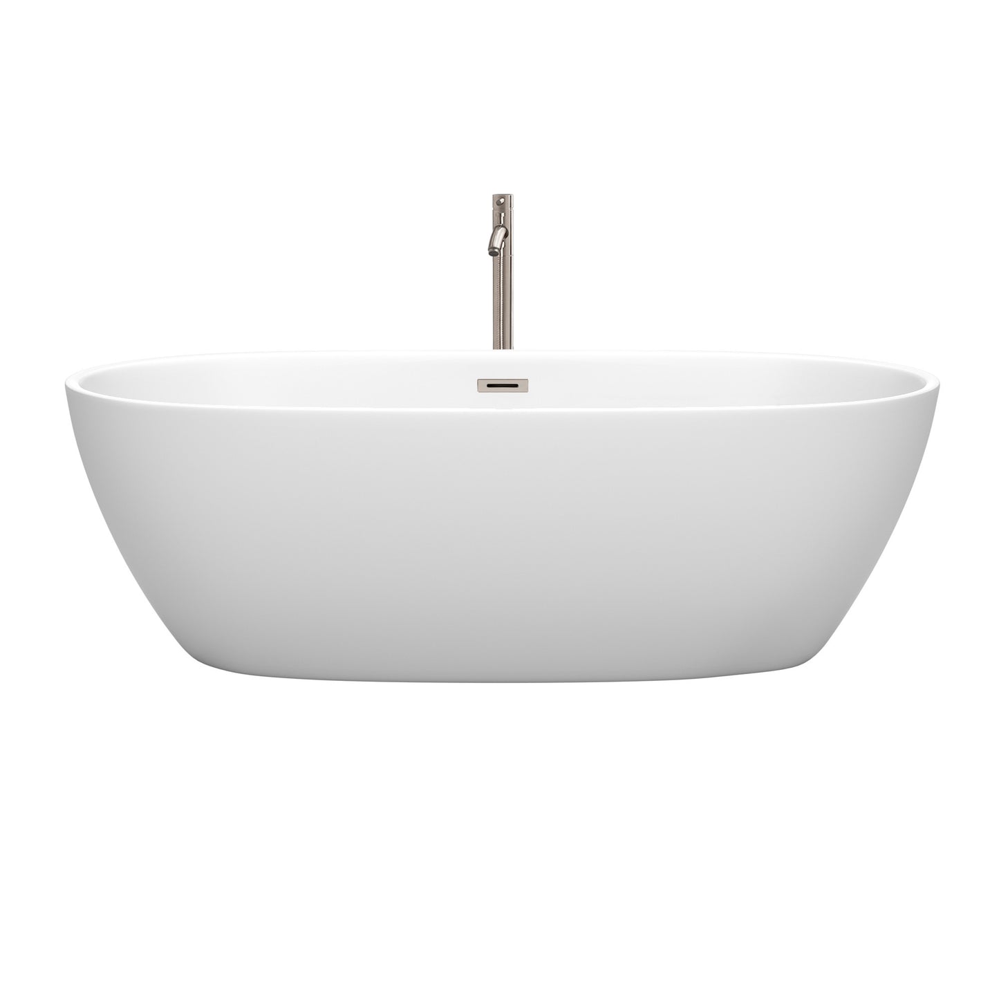 Juno 71" Freestanding Bathtub in Matte White, Overflow Trim in Brushed Nickel