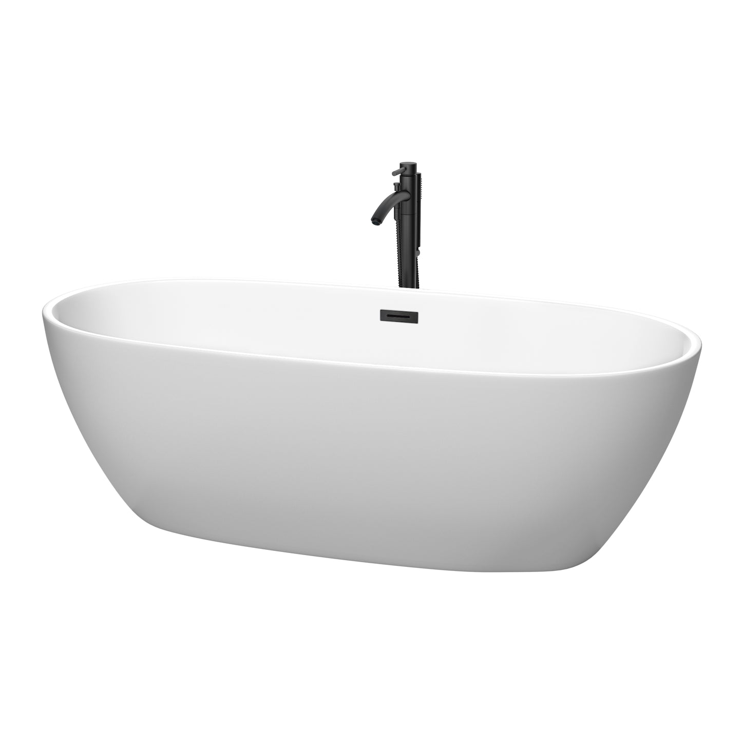 Juno 71" Freestanding Bathtub in Matte White, Overflow Trim in Matte Black