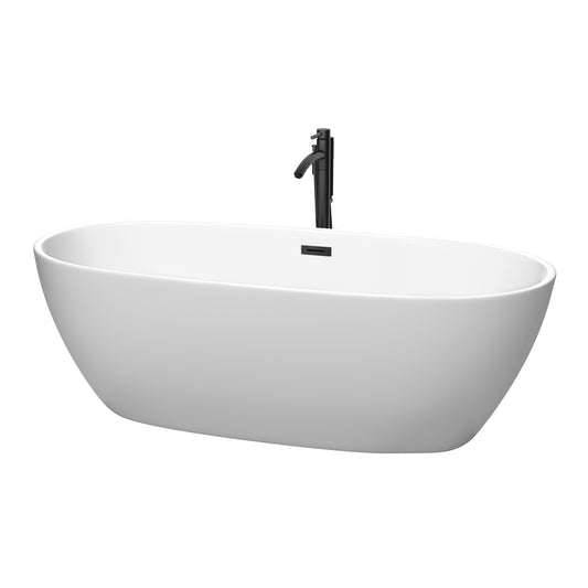 Juno 71" Freestanding Bathtub in Matte White, Overflow Trim in Matte Black