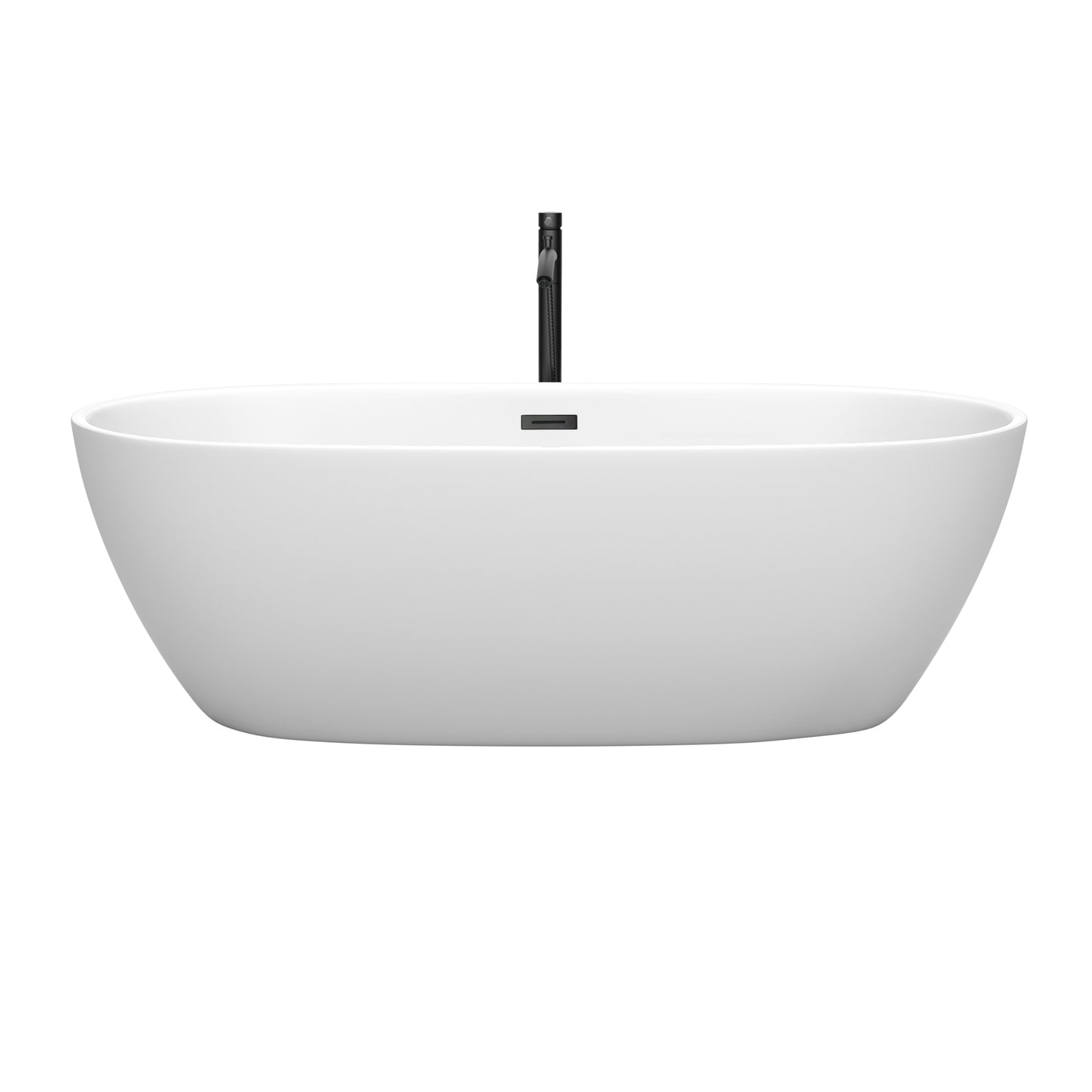 Juno 71" Freestanding Bathtub in Matte White, Overflow Trim in Matte Black