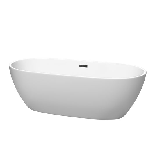 Juno 71" Freestanding Bathtub in Matte White, Matte Black Drain, Overflow Trim