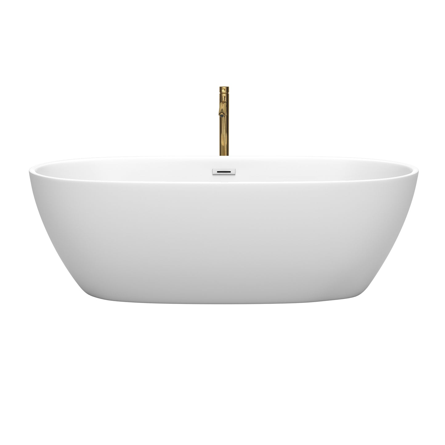 Juno 71" Freestanding Bathtub in Matte White, Chrome Trim, Faucet in Gold