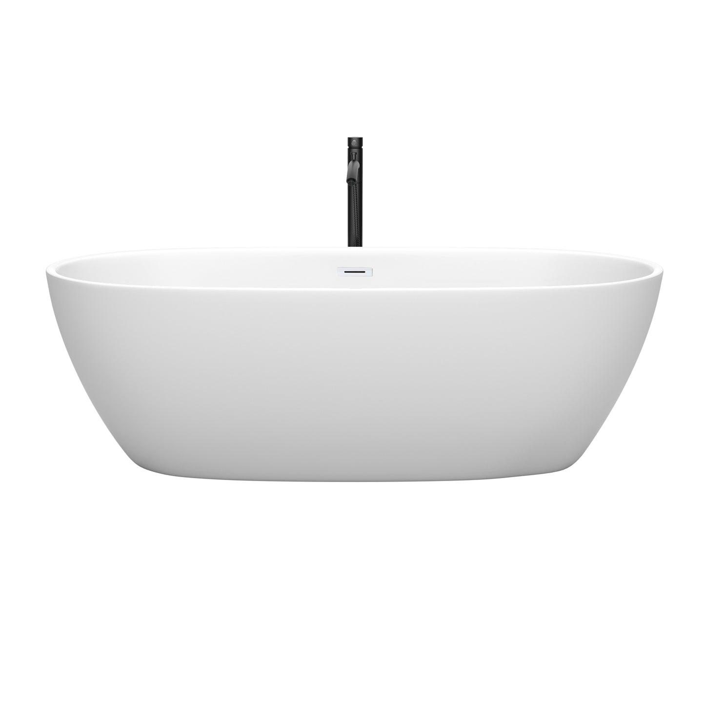 Juno 71" Freestanding Bathtub in Matte White, Shiny White Trim, Faucet in Black