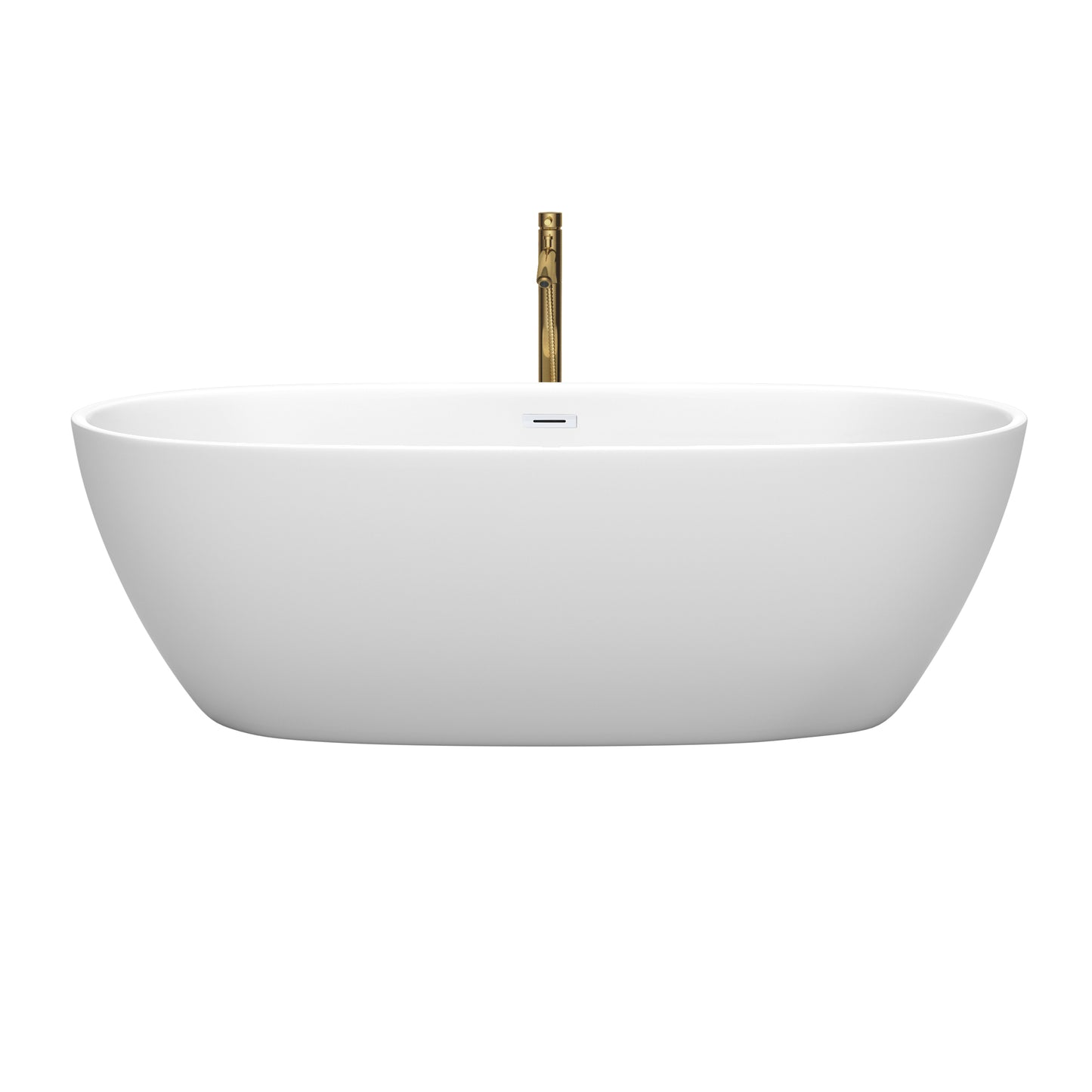 Juno 71" Freestanding Bathtub in Matte White, White Trim, Faucet in Brushed Gold