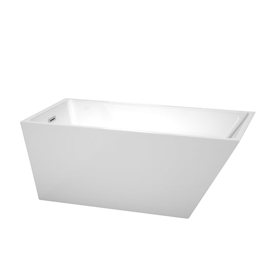 Hannah 59" Freestanding Bathtub in White, Polished Chrome Drain, Overflow Trim