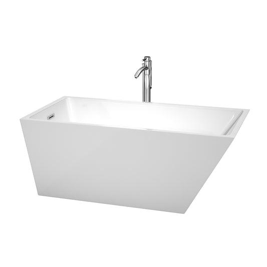 Hannah 59" Freestanding Bathtub in White, Overflow Trim