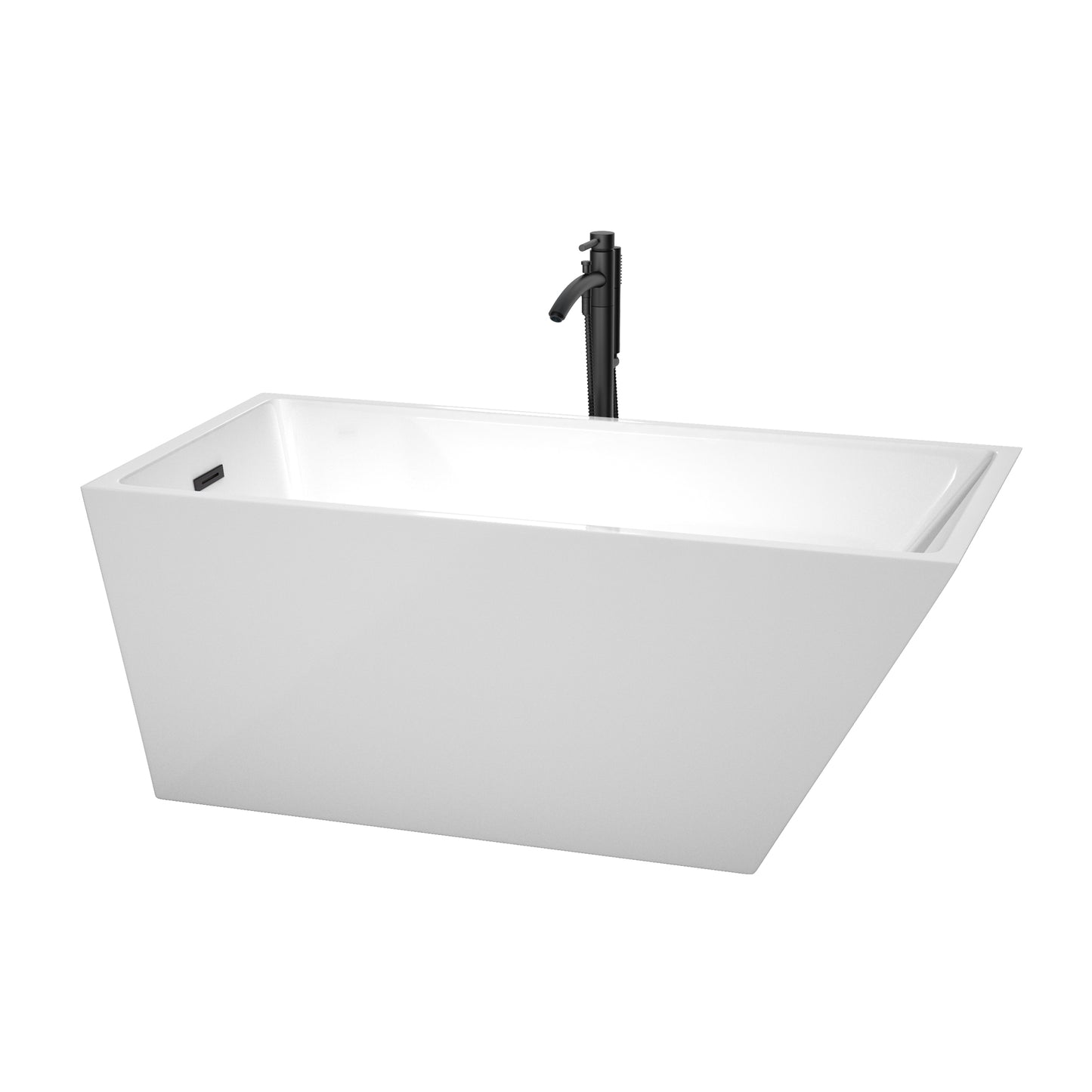 Hannah 59" Freestanding Bathtub in White, Overflow Trim in Matte Black