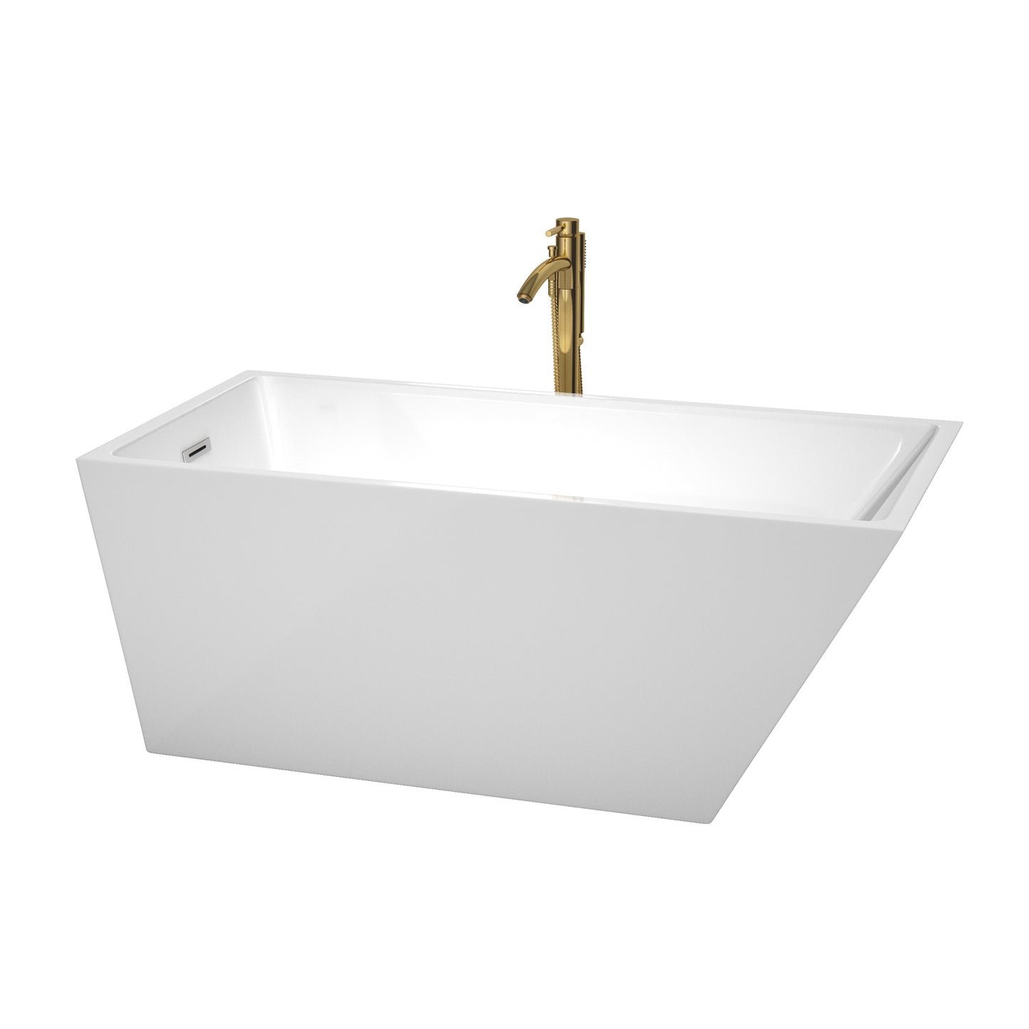 Hannah 59" Freestanding Bathtub in White, Chrome Trim, Faucet in Brushed Gold