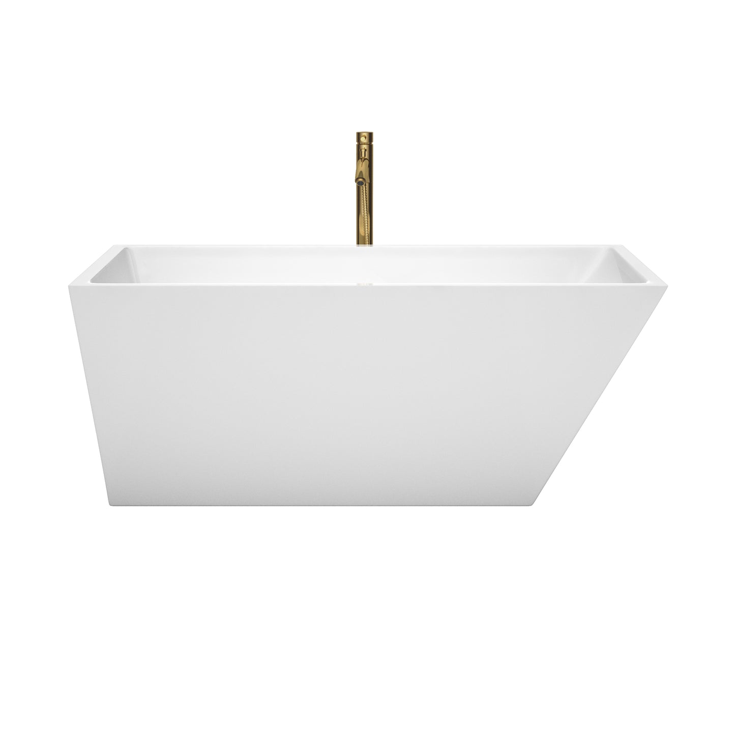 Hannah 59" Freestanding Bathtub in White, Chrome Trim, Faucet in Brushed Gold