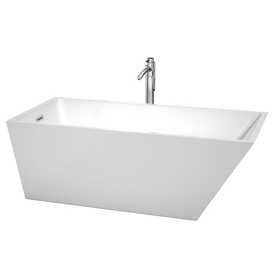 Hannah 67" Freestanding Bathtub in White, Overflow Trim