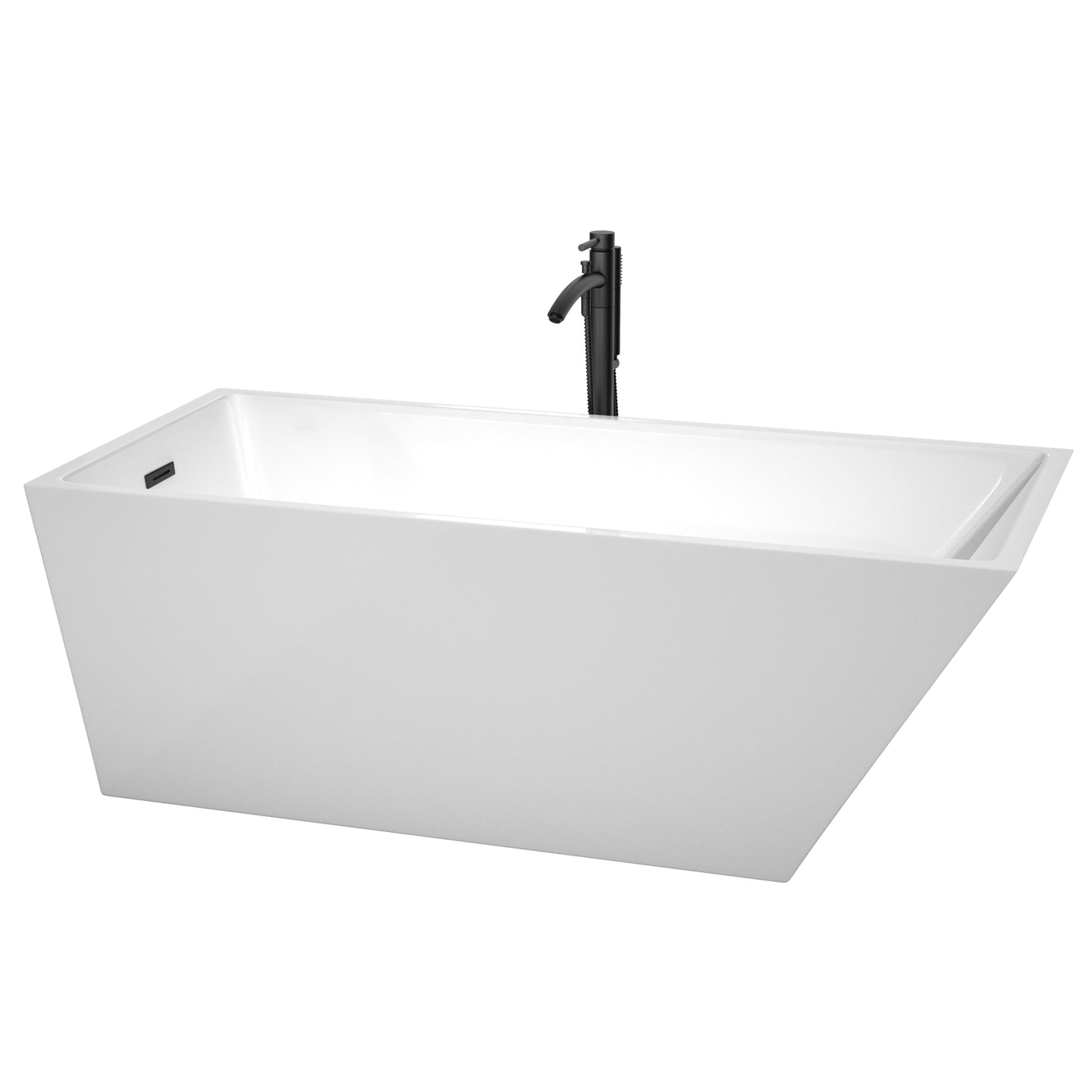 Hannah 67" Freestanding Bathtub in White, Overflow Trim in Matte Black