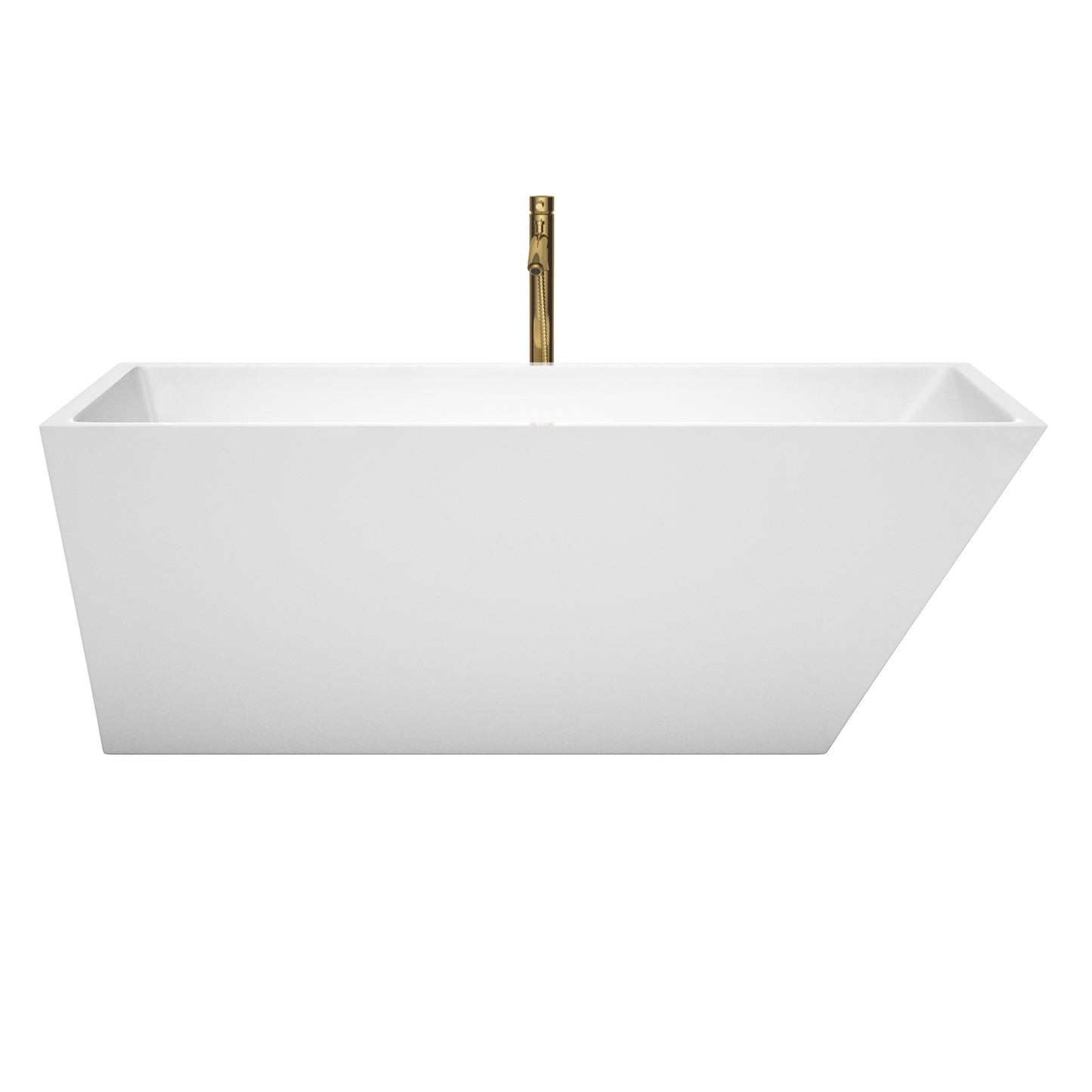 Hannah 67" Freestanding Bathtub in White, Chrome Trim, Faucet in Brushed Gold