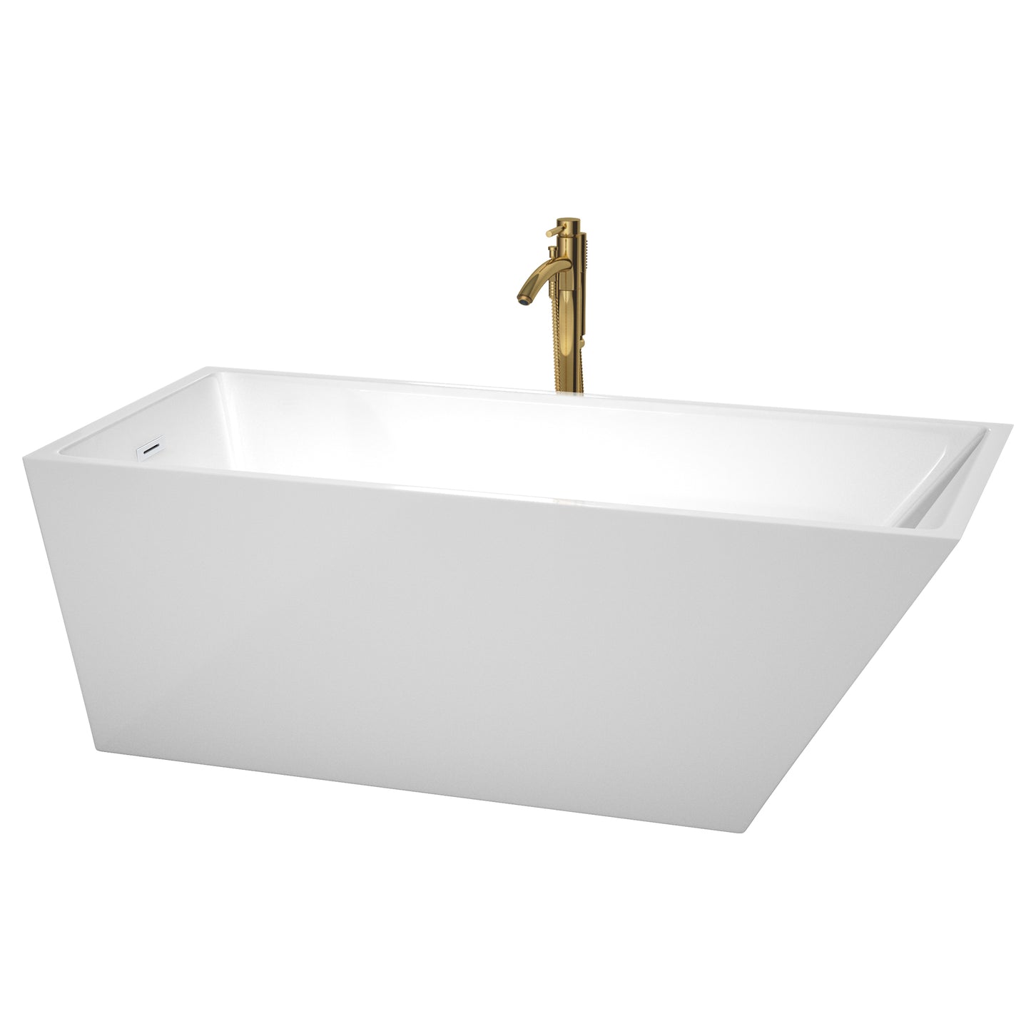 Hannah 67" Freestanding Bathtub in White, White Trim, Faucet in Brushed Gold