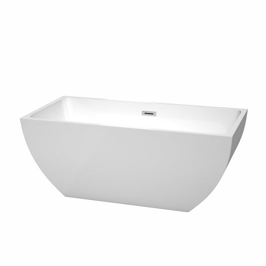 Rachel 59 inch Freestanding Bathtub in White with Polished Chrome Drain and Overflow Trim