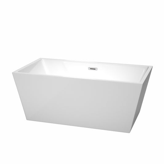 Sara 59" Freestanding Bathtub in White, Polished Chrome Drain, Overflow Trim