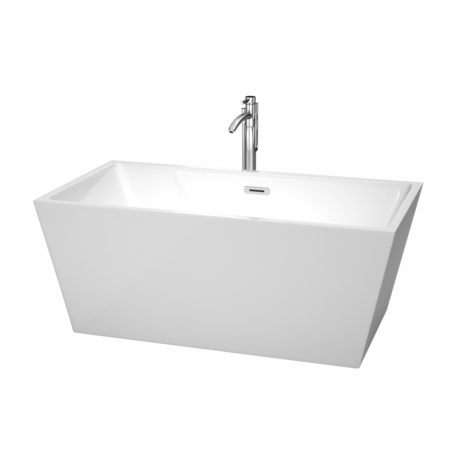 Sara 59" Freestanding Bathtub in White, Overflow Trim in Chrome