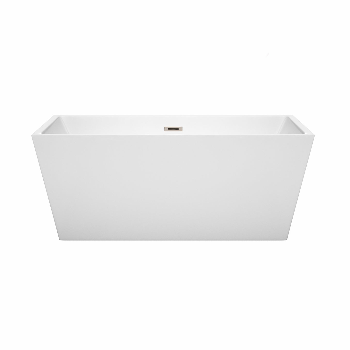 Sara 59" Freestanding Bathtub in White, Brushed Nickel Drain, Overflow Trim