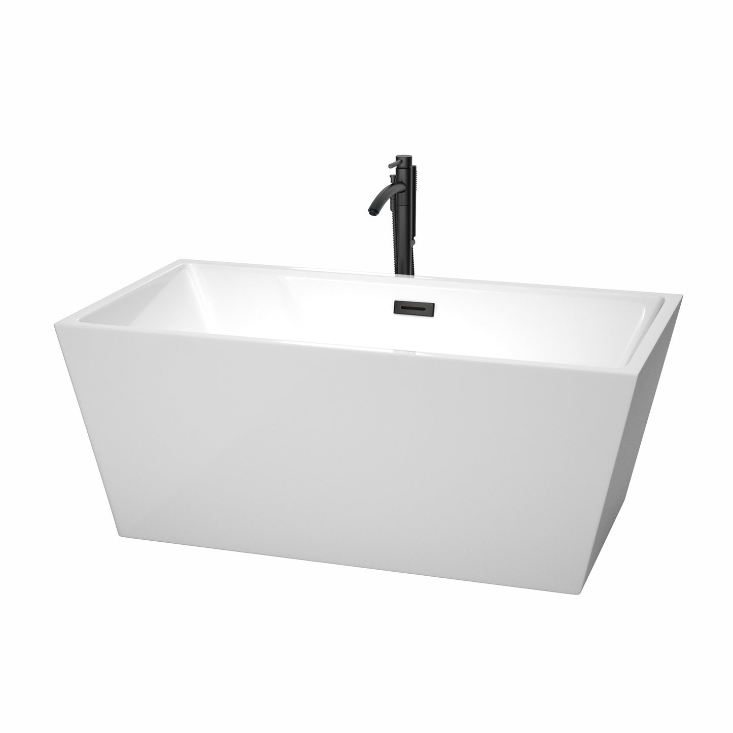 Sara 59" Freestanding Bathtub in White, Overflow Trim in Matte Black