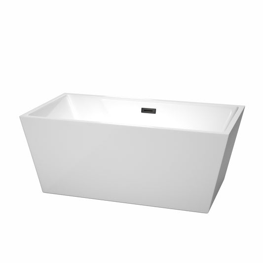 Sara 59" Freestanding Bathtub in White, Matte Black Drain, Overflow Trim