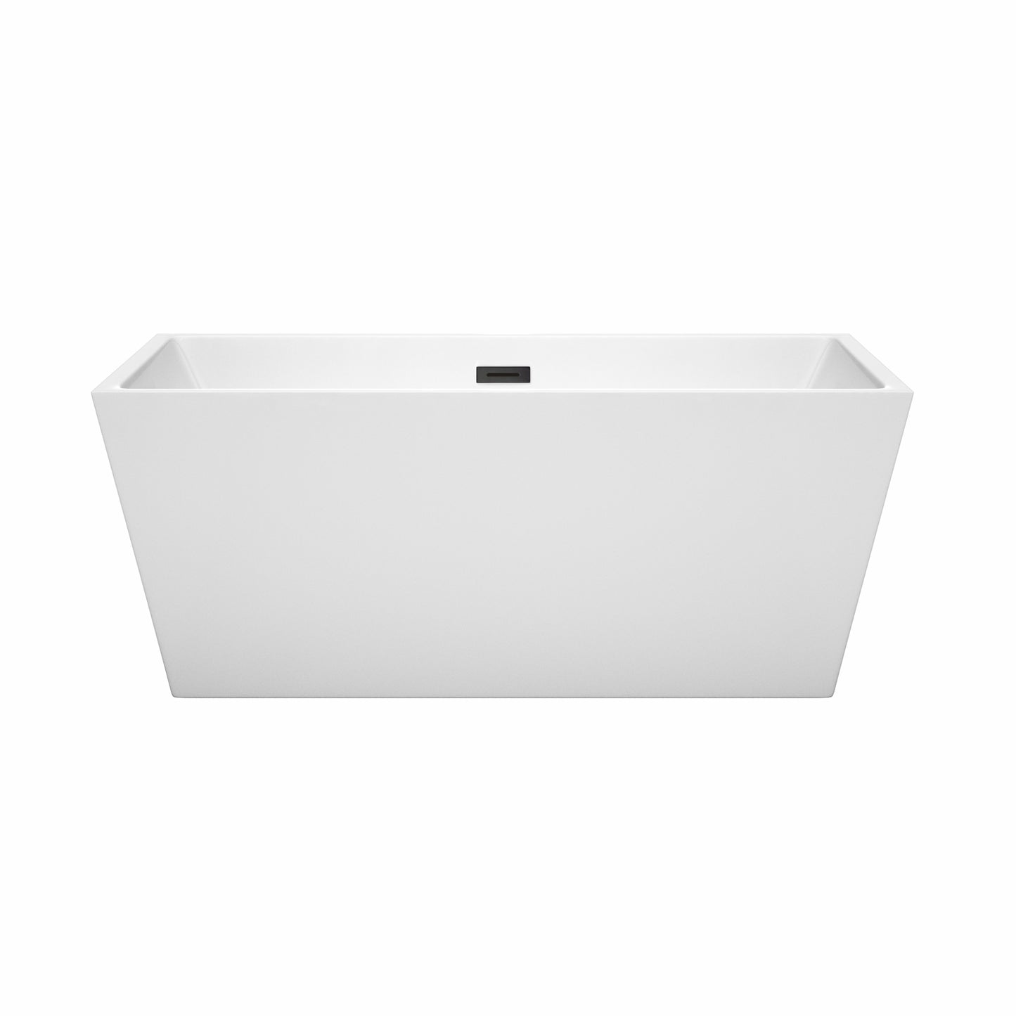 Sara 59" Freestanding Bathtub in White, Matte Black Drain, Overflow Trim
