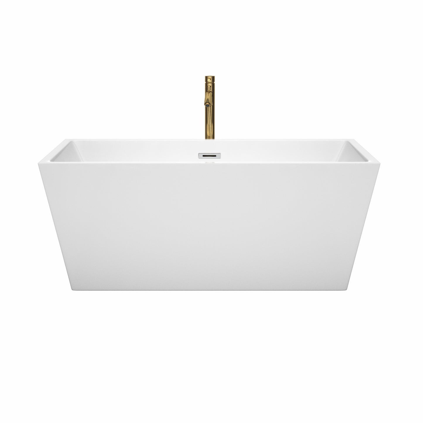 Sara 59" Freestanding Bathtub in White, Chrome Trim, Faucet in Brushed Gold