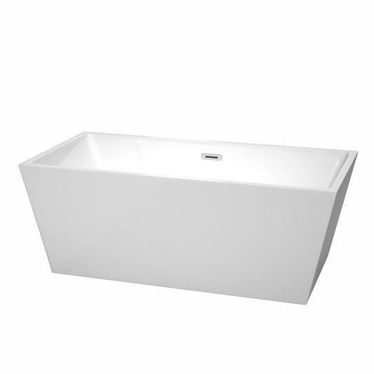 Sara 63" Freestanding Bathtub in White, Polished Chrome Drain, Overflow Trim