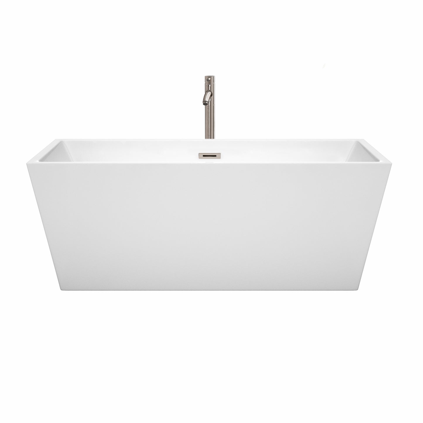 Sara 63" Freestanding Bathtub in White, Overflow Trim in Brushed Nickel