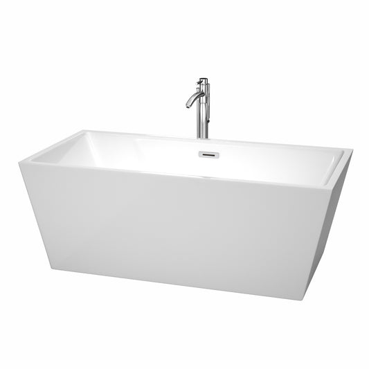 Sara 63" Freestanding Bathtub in White, Overflow Trim in Chrome