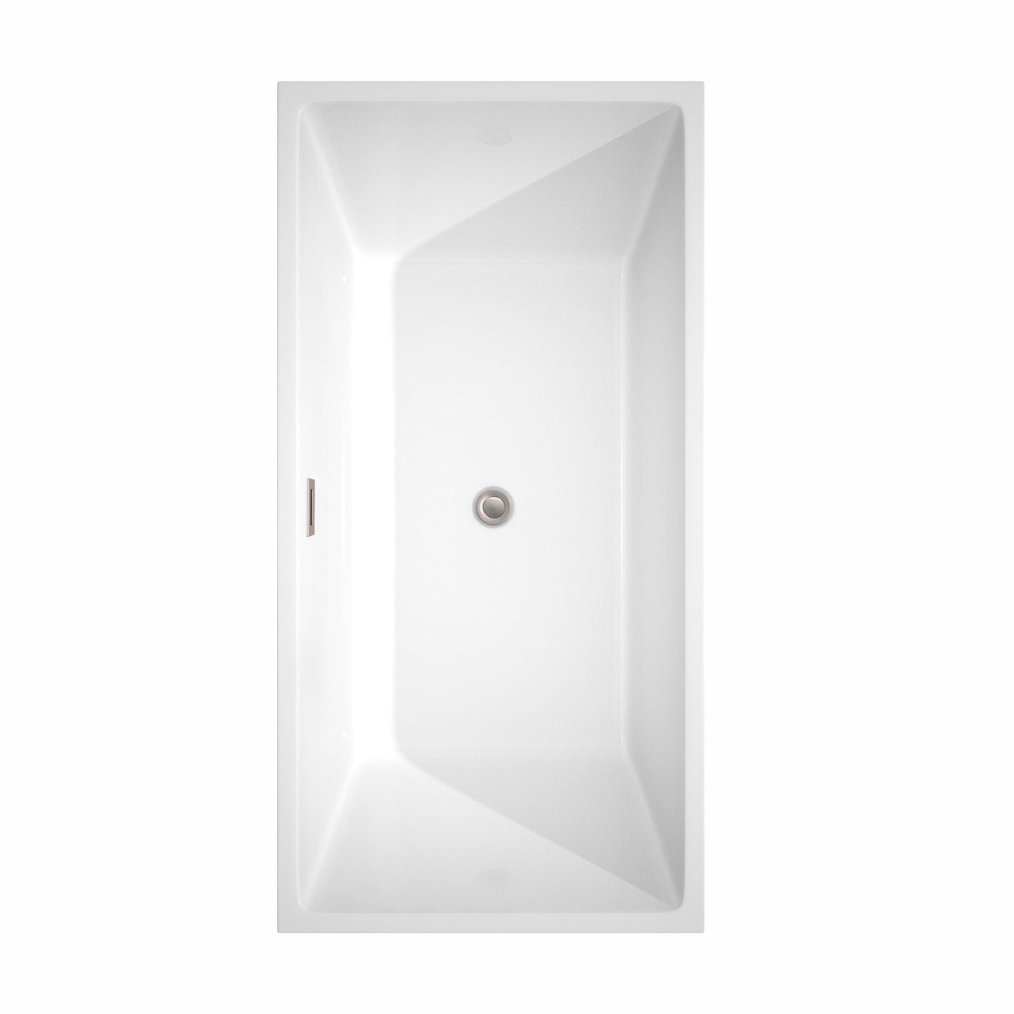 Sara 63" Freestanding Bathtub in White, Brushed Nickel Drain, Overflow Trim