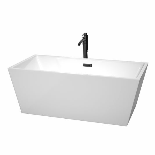 Sara 63" Freestanding Bathtub in White, Overflow Trim in Matte Black