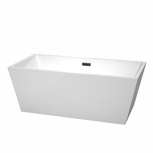 Sara 63" Freestanding Bathtub in White, Matte Black Drain, Overflow Trim