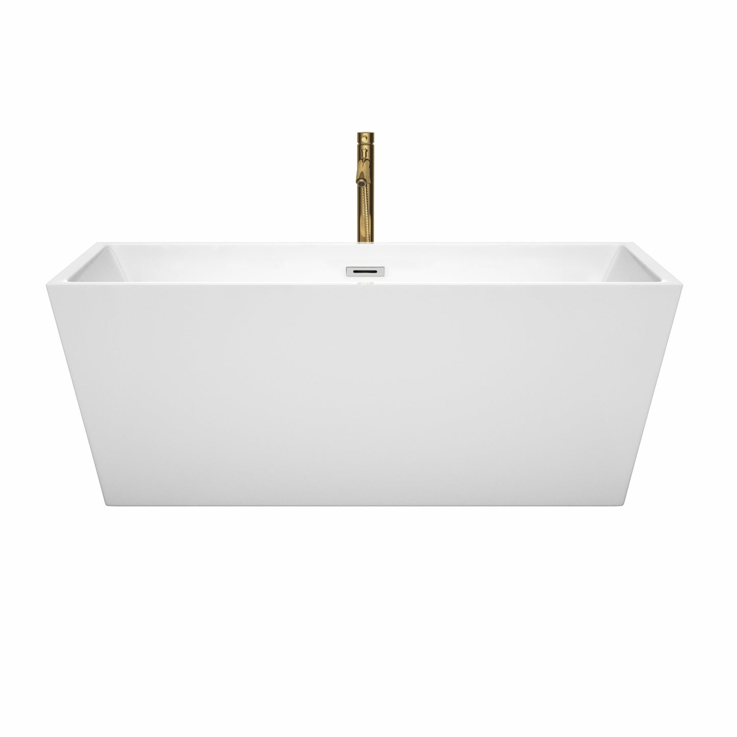 Sara 63" Freestanding Bathtub in White, Chrome Trim, Faucet in Brushed Gold