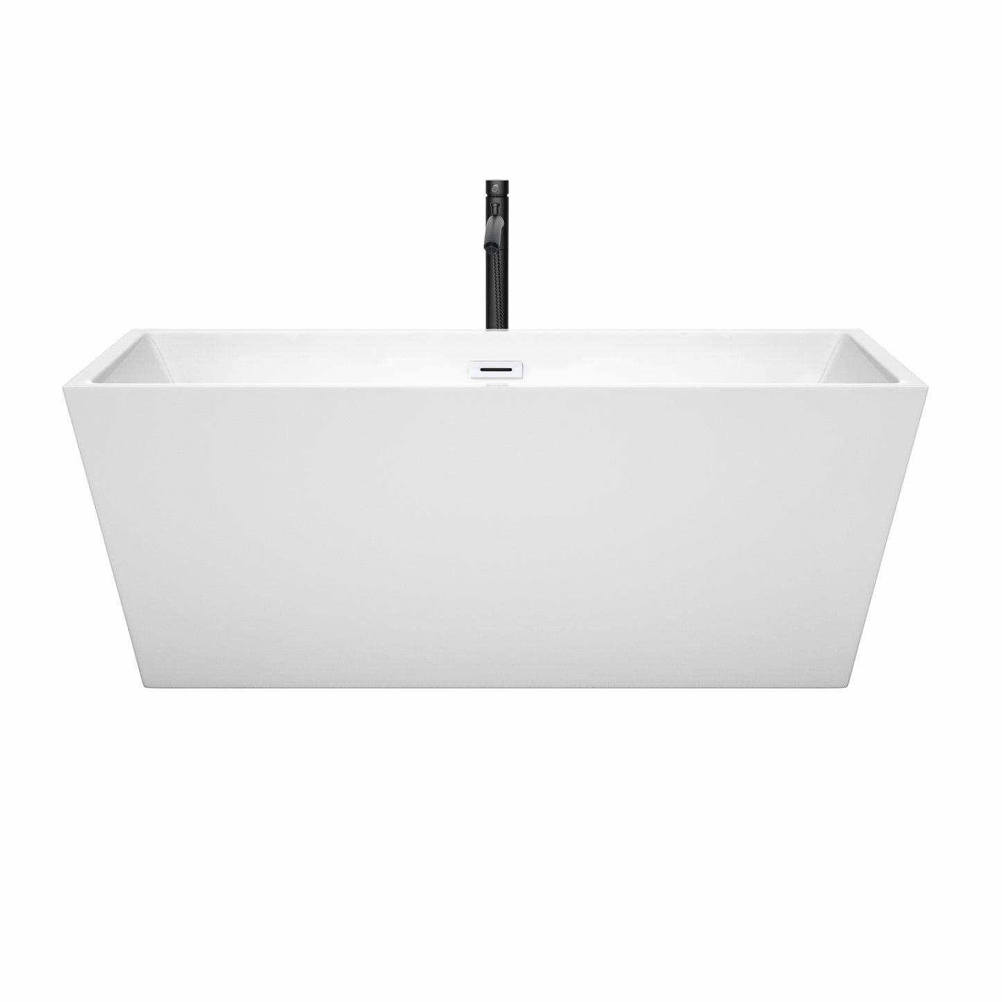 Sara 63" Freestanding Bathtub in White, Shiny White Trim, Faucet in Matte Black