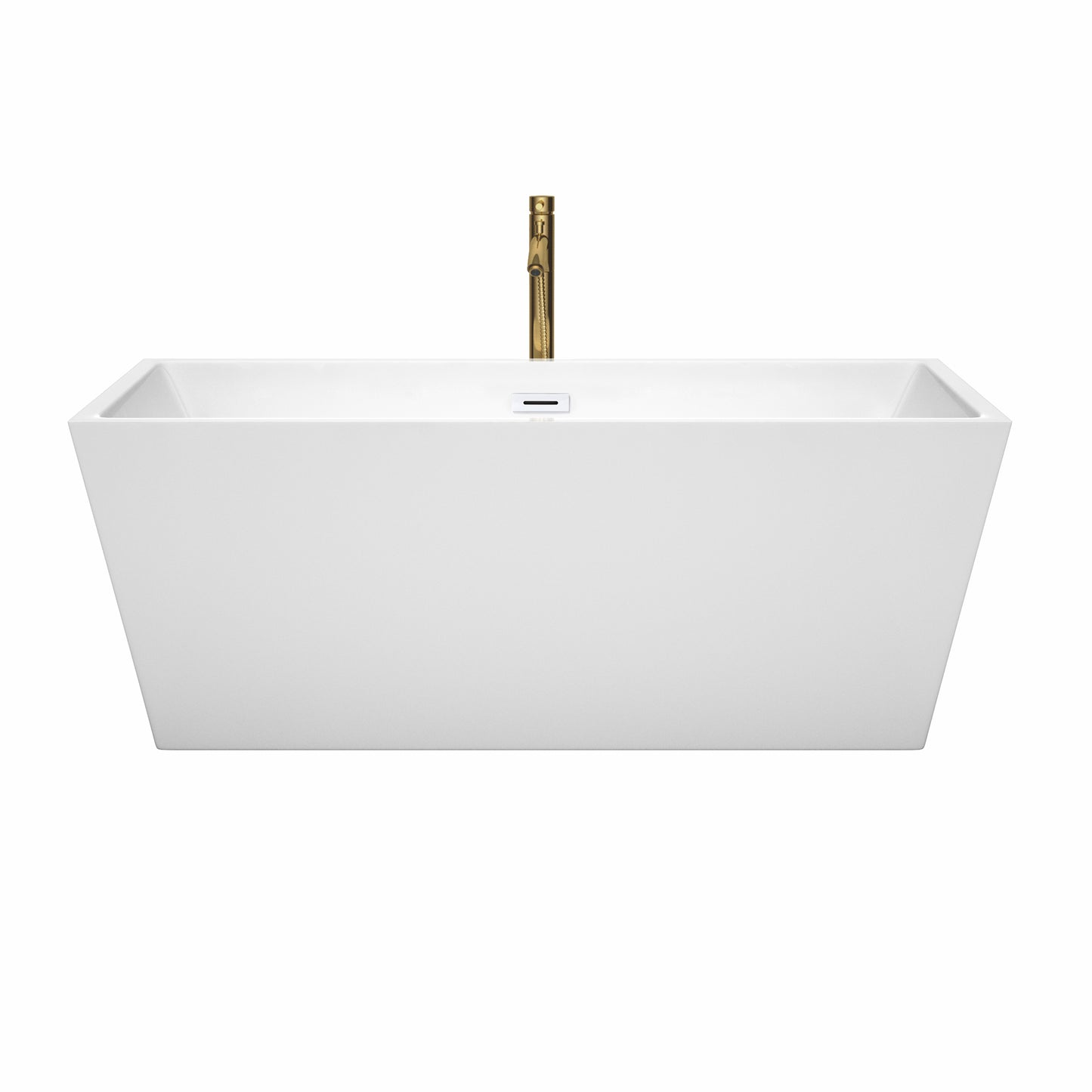 Sara 63" Freestanding Bathtub in White, Shiny White Trim, Faucet in Brushed Gold