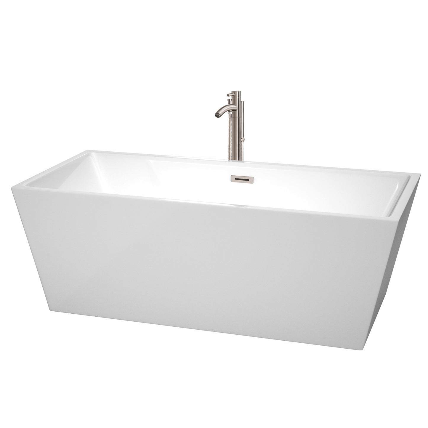 Sara 67" Freestanding Bathtub in White, Overflow Trim in Brushed Nickel